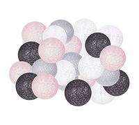 Hiser LED Stringa di Luce Cotone Palla Luci di Fata Batteria Powered Decorazione Ghirlanda Luminose Multicolore, Ideale per Addobbi Festa Natale/Festa/Matrimonio (2M-20LED,Rosa Grigio Nero)