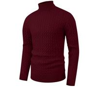 Hisir Maglione da uomo con collo a tartaruga, lavorato a maglia, invernale, vestibilità aderente, a maniche lunghe, tinta unita, 06 vino rosso, L