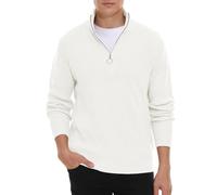 Hisir Maglione da uomo mezza zip Pullover Turtle Neck Top a costine Maglia a maniche lunghe Maglioni per gli uomini, 03 Bianco, XL