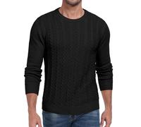 Hisir Maglioni da Uomo a Maglia Cable Knit Invernali Caldi Girocollo Maniche Lunghe Pullover Sweater per Uomo, Nero , XXL