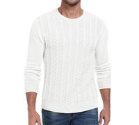 Hisir Maglioni da Uomo a Maglia Cable Knit Invernali Caldi Girocollo Maniche Lunghe Pullover Sweater per Uomo, bianco, L