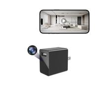 HiSpyCam Telecamera con caricatore USB, telecamera wireless, Full HD 1080p, grandangolare a 140 gradi, telecamera WiFi per la sicurezza di casa e ufficio, avvisi di rilevamento del movimento