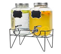 Hisredsun 2 x 4L Dispenser di bevande in vetro, dispenser di acqua e succo di frutta in vetro con supporto in metallo, brocca d'acqua con rubinetto perfetto per feste, matrimoni, compleanni