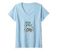 Hiss & Tell: Umorismo giocoso all'opossum per Gli Amanti degli Animali Maglietta con Collo a V, Donna, Celeste, L