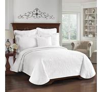 Historic Charleston Re Carlo Copriletto Matelasse Floreale Moderno Farmhouse, Cotone, Bianco, King