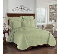 Historic Charleston King Charles Copriletto Trapuntato Moderno con Motivo Floreale, Cotone, Salvia, Full/Queen