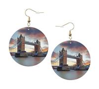 Historic Old Tower Bridge London Set di orecchini in pelle stampata per donne, 1 paio di orecchini leggeri bohémien forati regalo per donne e ragazze