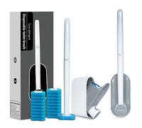 Hisucbetter Confezione da 2 scopino e porta scopino usa e getta con 16 ricariche per WC con soluzione di lavaggio per la pulizia del WC, set di accessori per la pulizia del bagno, grigio (confezione