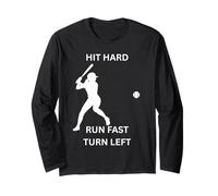 Hit Hard Run Fast Turn Left Womens Giocatore di Baseball Maglia a Manica