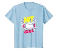 Hit Like A Girl Ragazze Softball Empowering Sport Slogan Maglietta, Bambini, Celeste, 4 Anni