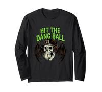 Hit The Dang Ball Baseball Skull Bat Wings Player Maglia a Manica