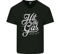 Hit The Gas Motociclista Auto Fan Uomo Scollo A V Cotone T-Shirt