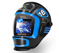 HITBOX Maschera da Saldatore Automatica - Grande Schermo 3,94" x 3,66" con Oscuramento Automatico True Color, Casco da Saldatura Solare con 4 Sensori ad Arco DIN 5/9