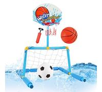Hitburu Canestro da Basket per Piscina | Porta da Calcio Gonfiabile 2 in 1,Set con 2 Palle e Pompa per Bambini 4+, Adulti, Famiglia, Spiaggia, Viaggi