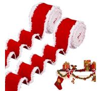 Hitburu Nastro Natalizio Per Incarto,Rosso Con Rifiniture Bianche | Decorazione Per Albero Di Natale Rotolo Di Nastro In Tela Di Iuta | Per Albero Bouquet Ghirlanda Torta Tavolo Festa Raduno Familiare