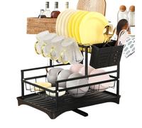 Hitburu Scaffale Asciugapiatti, Scolapiatti Compatto a 2 Livelli, Organizzatore Antiruggine per Drenaggio Casa Ristorante