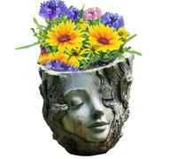 Hitburu Testa Fioriera,Vaso Testa Femminile Decorativo - Decorazione Tavolino Carina, Statua Da Giardino, Regalo Compleanno Per Donne E Madre