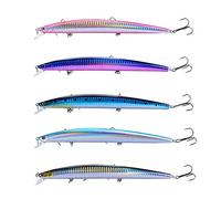 Hitchuey Set di 5 esche Minnow, 18 cm, 24 g, esche per acqua salata e acqua dolce, pelle realistica con occhi 3D e palline sonore, ganci forti per la pesca di pesce persico, snook e pesce persico