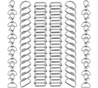 Hitefu Set di 56 chiusure a moschettone girevoli con anelli a D e fibbie scorrevoli, anelli a D in metallo per kit di ferramenta per borse, cordini, moschettoni, portachiavi, ganci per borse fai da te