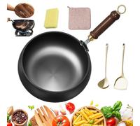 HItianya 2026 New Uncoated Thick Iron Pot, 24/26/28cm Japanese Iron Pan, Hand-Forged Non-Stick Irons Pans, Big Belly Frying Pan with Wooden Lid & Spatula, for All Stove (Without Lid, 24cm)