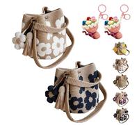 HItianya Handmade - Borse da donna in stile boho floreale Knit Tote Bag Summer Beach Purse con 3D Fiori e Tassel Accents for Vacation, 2PC-E
