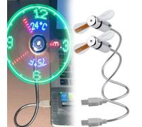 HItianya LED Clock Fan with Time and Temperature Display, Flexible Gooseneck Mini USB Desk Fan, Quiet Portable Cooling Gadget for Home Office Laptop PC,Safe Soft Blades,Plug and Play (2pcs)