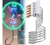 HItianya LED Clock Fan with Time and Temperature Display, Flexible Gooseneck Mini USB Desk Fan, Quiet Portable Cooling Gadget for Home Office Laptop PC,Safe Soft Blades,Plug and Play (5pcs)
