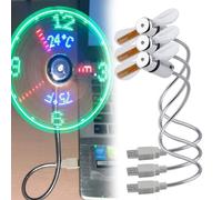 HItianya LED Clock Fan with Time and Temperature Display, Flexible Gooseneck Mini USB Desk Fan, Quiet Portable Cooling Gadget for Home Office Laptop PC,Safe Soft Blades,Plug and Play (3pcs)