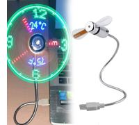 HItianya LED Clock Fan with Time and Temperature Display, Flexible Gooseneck Mini USB Desk Fan, Quiet Portable Cooling Gadget for Home Office Laptop PC,Safe Soft Blades,Plug and Play (1pc)