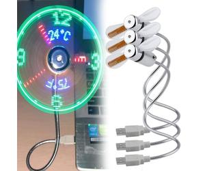 HItianya LED Clock Fan with Time and Temperature Display, Flexible Gooseneck Mini USB Desk Fan, Quiet Portable Cooling Gadget for Home Office Laptop PC,Safe Soft Blades,Plug and Play (3pcs)
