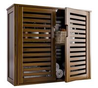 HITNET Armadietto a parete per bagno, armadietto per medicinali in bambù salvaspazio sopra la toilette, organizzatore di stoccaggio appeso a parete con 2 porte e ripiano regolabile, noce