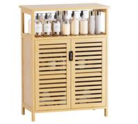 HITNET Armadietto da bagno, Organizzatore di stoccaggio laterale in bambù con ante a doppio battente e ripiani, mobile da pavimento indipendente per soggiorno, cucina, ingresso, naturale