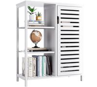 HITNET Armadietto di bambù, portasciugamani da bagno da pavimento autoportante con porta e 3 ripiani aperti laterali, organizer da cucina salvaspazio, bianco