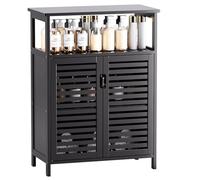 HITNET Mobile da pavimento per il bagno, organizzatore di stoccaggio laterale indipendente, piccola dispensa da cucina in bambù con 2 porte e ripiano aperto, nero