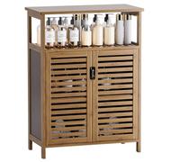 HITNET Mobiletto Bambu Bagno, Armadietto Bagno da Terra, Mobile Bagno Basso Pavimento con Compartimento Aperto, adatto per Soggiorno, Cucina e Corridoio, Noce
