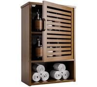 HITNET Pensile Bagno Sospeso, Armadietto Bagno da Parete, Mobiletto Medicinali da Bagno in Bambù, con Porta e Ripiano Regolabile, Noce