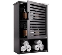 HITNET Pensile Bagno Sospeso, Armadietto Bagno da Parete, Mobiletto Medicinali da Bagno in Bambù, con Porta e Ripiano Regolabile, Nero