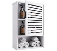 HITNET Pensile Bagno Sospeso, Armadietto Bagno da Parete, Mobiletto Medicinali da Bagno in Bambù, con Porta e Ripiano Regolabile, Bianco