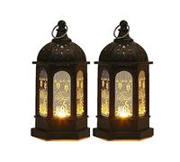 Hitopin 2 lanterne per Ramadan, lanterne a candela Ramadan, lampada LED Eid Mubarak, decorazione per lanterna Ramadan, lampada da appendere per il Ramadan, per la casa, decorazione da tavolo,