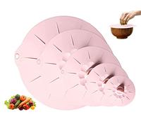 Hitopin 5PCS Coperchio Riutilizzabile in Silicone, Copertura Alimentare per Ciotole, Tazze, Padelle e Forni a Microonde (Rosa)