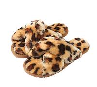 Hitopteu Pantofole Donna Peluche Casa Scarpe Bambini Invernali Slippers Ciabatte Aperta Pantofole Pelose Fluffy Infradito Marrone leopardo EU 37/38 per la dimensione dell'etichetta 38/39