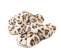 Hitopteu Pantofole Donna Peluche Casa Scarpe Bambini Invernali Slippers Ciabatte Aperta Pantofole Pelose Fluffy Infradito Bianco leopardo EU 41/42 per la dimensione dell'etichetta 42/43