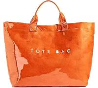 HiTotes PVC Large Kraft Paper Tote Bag with Top Handle and Shoulder Strap - Letter Print Work Borsa