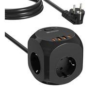 HITRENDS 4 prese, a cubo multiuso, con 4 USB, 2 USB e 2 tipo C, 8 in 1, presa a cubo, spina multipla con cavo da 2 m, per ufficio, casa, colore nero