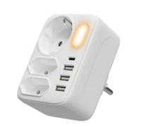 HITRENDS Adattatore a 3 prese con interruttore, presa da parete con luce notturna e porte USB, adattatore con 2 USB (2,4 A), 1 USB C (3 A) e spina Schuko, 3500 W con sicurezza per bambini