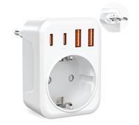HITRENDS Adattatore Italia, presa adattatore da viaggio 5 in 1 con 2 porte USB e 2 porte USB-C, adatto per Italia, Maldive, Cile, Uruguay, adattatore da viaggio, tipo L, bianco