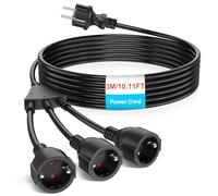 HITRENDS Cavo di prolunga con contatto di protezione esterno con presa multipla, cavo di plastica AC Schuko con 3 prese, per casa, ufficio, esterno, IP44, 3 x 1,5 mm², fino a 250 V/13 A, 3 m, nero