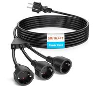HITRENDS Cavo di prolunga con contatto di protezione esterno con presa multipla, cavo di plastica AC Schuko con 3 prese, per casa, ufficio, esterno, IP44, 3 x 1,5 mm², fino a 250 V/13 A, 5 m, nero