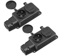 HITRENDS Distributore a 2 prese, 2 prese esterne impermeabili IP54, prese con contatto di protezione con coperchio ribaltabile, presa multipla per esterni, 230 V/16 A, max. 3500 W, presa esterna, nero
