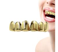 Hitrod Dente hiphop placcato oro, denti di grillz dorati Hip Hop, tappi per denti hiphop | Tappi dentati dorati in rame per costumi cosplay, regali di Natale portatili